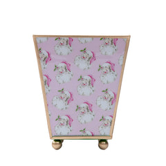 Jolly Santa Enameled Square Cachepot Planter - Light Pink