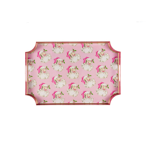 Light Pink Enameled Serving / Bar Tray with Convienent Handles - made from High-Quality Metal - designed by Rosanne Beck -  The Christmas Collection