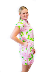 Pink Loungewear Dress with 100% Sateen Cotton Fabric and Floral Print - The Pia Collection
