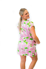 Pink Loungewear Dress with 100% Sateen Cotton Fabric and Floral Print - The Pia Collection