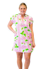 Pink Loungewear Dress with 100% Sateen Cotton Fabric and Floral Print - The Pia Collection