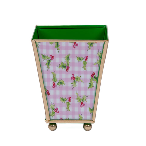 Holly Berry Enameled Square Cachepot Planter 4 - Light Pink - Avail 12/05