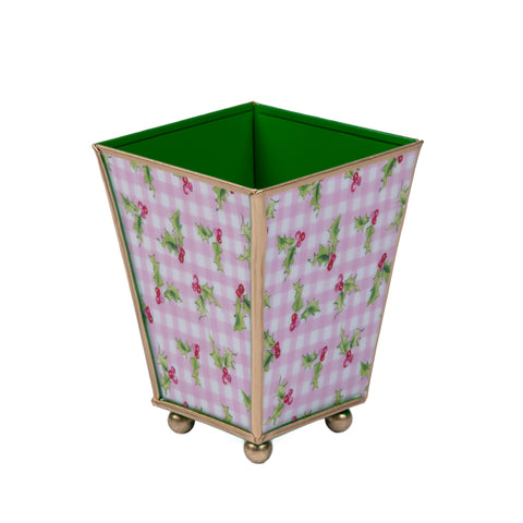 Holly Berry Enameled Square Cachepot Planter 4 - Light Pink - Avail 12/05