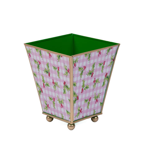 Holly Berry Enameled Square Cachepot Planter 6 - Light Pink - Avail 12/05