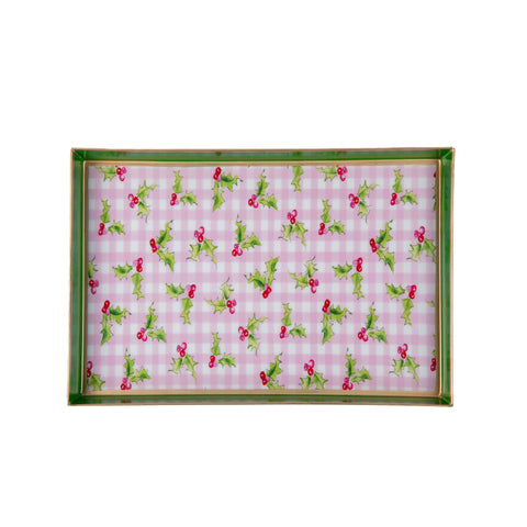 Holly Berry Enameled Oliver Tray 8x12 - Light Pink - Avail 12/05