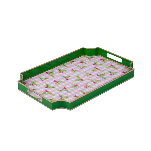 Holly Berry Enameled Jaye Tray - Light Pink - Avail 12/05