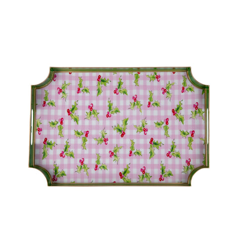 Holly Berry Enameled Jaye Tray - Light Pink - Avail 12/05