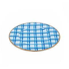 Preppy Plaid Enameled Blue / Light Blue Charger Plate For Dinnerware, Place settings, Entertaining, Table Top (Pk of 4)