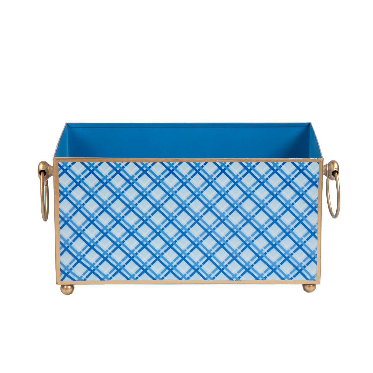 Preppy Plaid Enameled Rectangular Cachepot Planter 6x12 - Light Blue - Avail 12/23