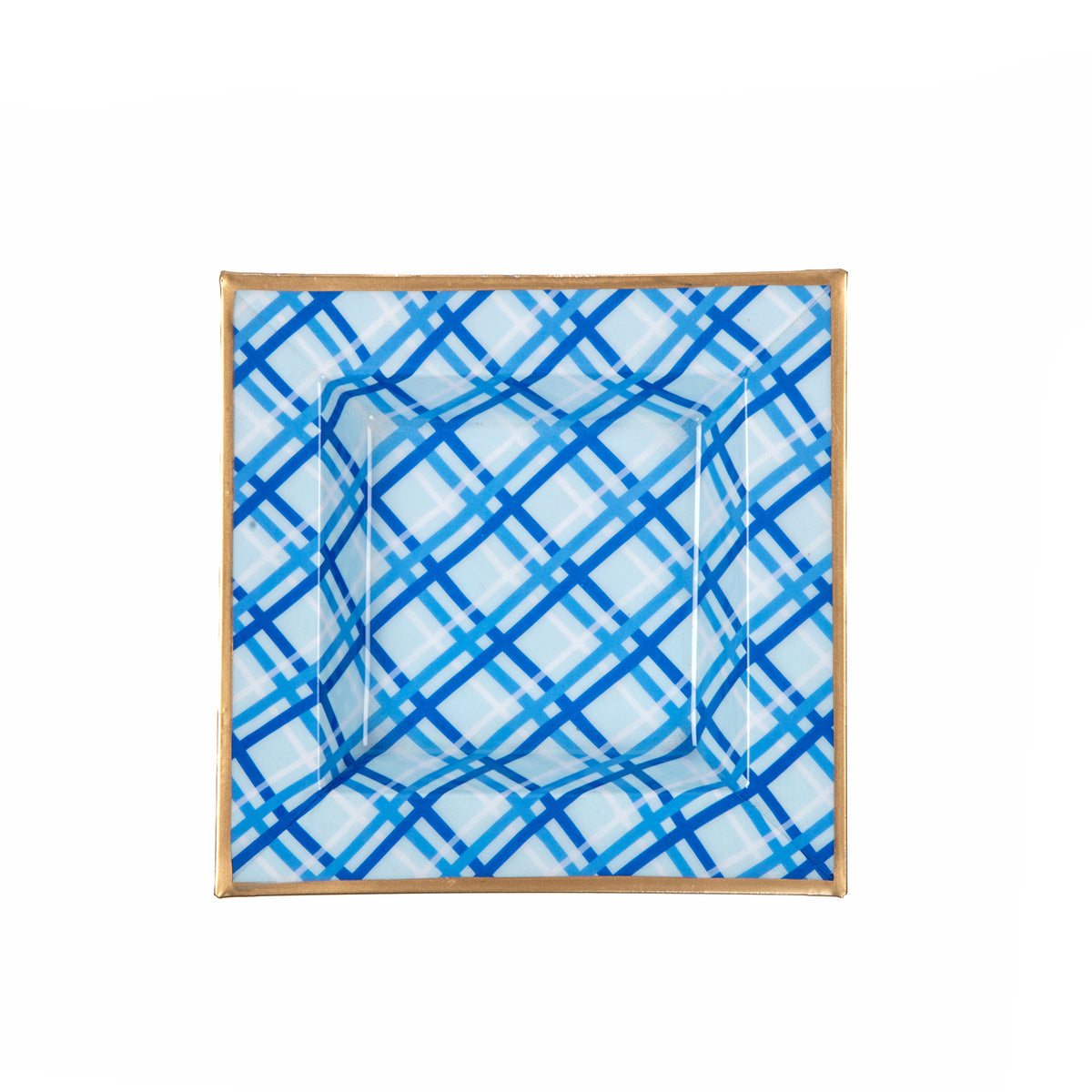 Preppy Plaid Enameled Tori Trinket Tray - Light Blue