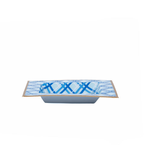 Preppy Plaid Enameled Tori Trinket Tray - Light Blue