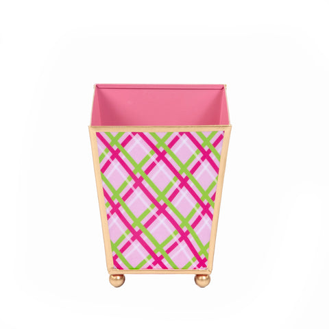 Preppy Plaid Enameled Square Cachepot Planter 4 - Pink - Avail 12/05