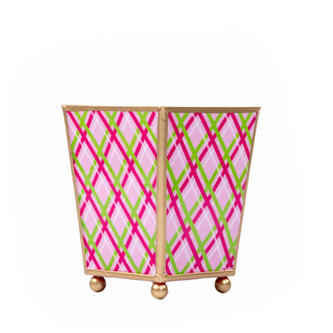 Preppy Plaid Enameled Square Cachepot Planter 4 - Pink - Avail 12/05