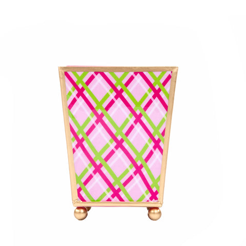 Preppy Plaid Enameled Square Cachepot Planter 4 - Pink - Avail 12/05