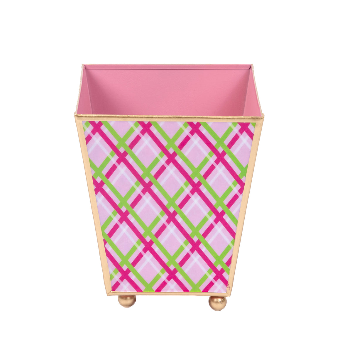 AS-IS - Preppy Plaid Enameled Square Cachepot Planter 6