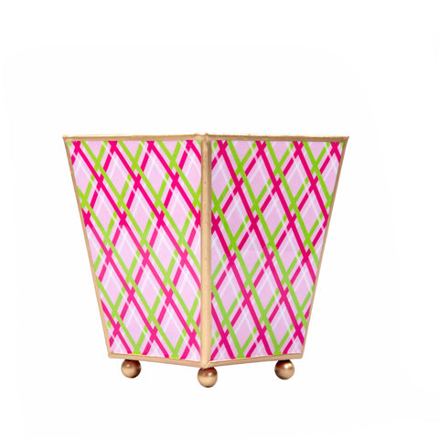 Preppy Plaid Enameled Square Cachepot Planter 6 - Pink - Avail 12/05