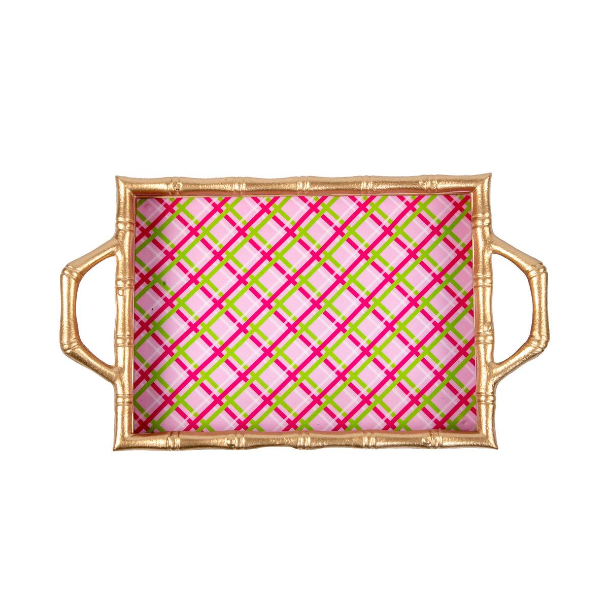 Preppy Plaid Enameled Chang Mai Tray 10x14 - Pink - Avail 12/05