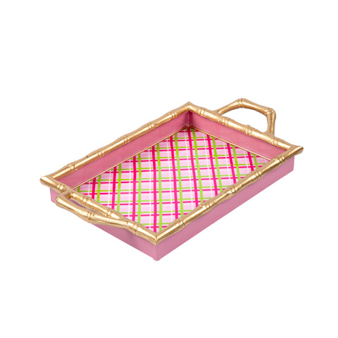 Preppy Plaid Enameled Chang Mai Tray 10x14 - Pink - Avail 12/05