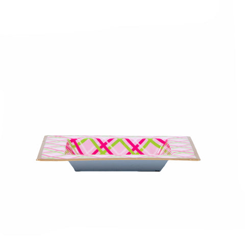 Preppy Plaid Enameled Tori Trinket Tray - Pink - Avail 12/05