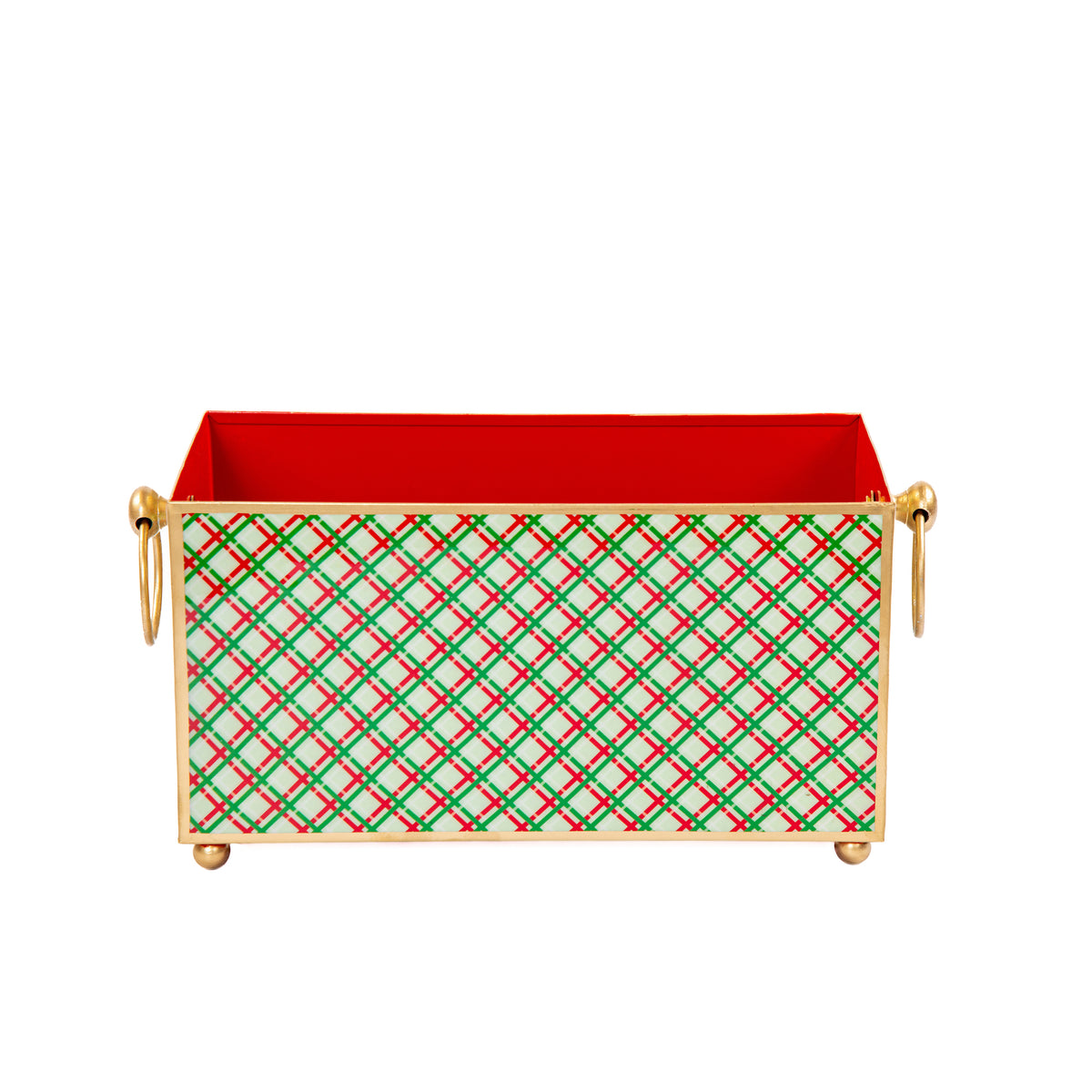 Preppy Plaid Enameled Rectangular Cachepot Planter 6x12 - Red - Avail 12/23