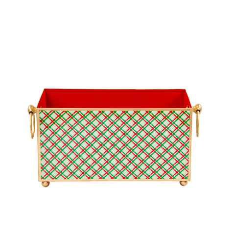 Preppy Plaid Enameled Rectangular Cachepot Planter 6x12 - Red - Avail 12/23