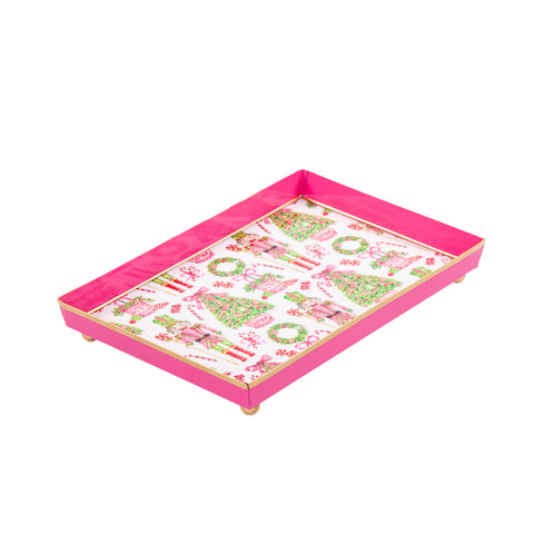 Trees Ribbons & Bows Enameled Oliver Tray 8x12 - White & Pink - Avail 12/05