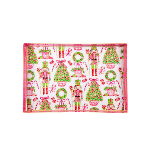 Trees Ribbons & Bows Enameled Oliver Tray 8x12 - White & Pink - Avail 12/05