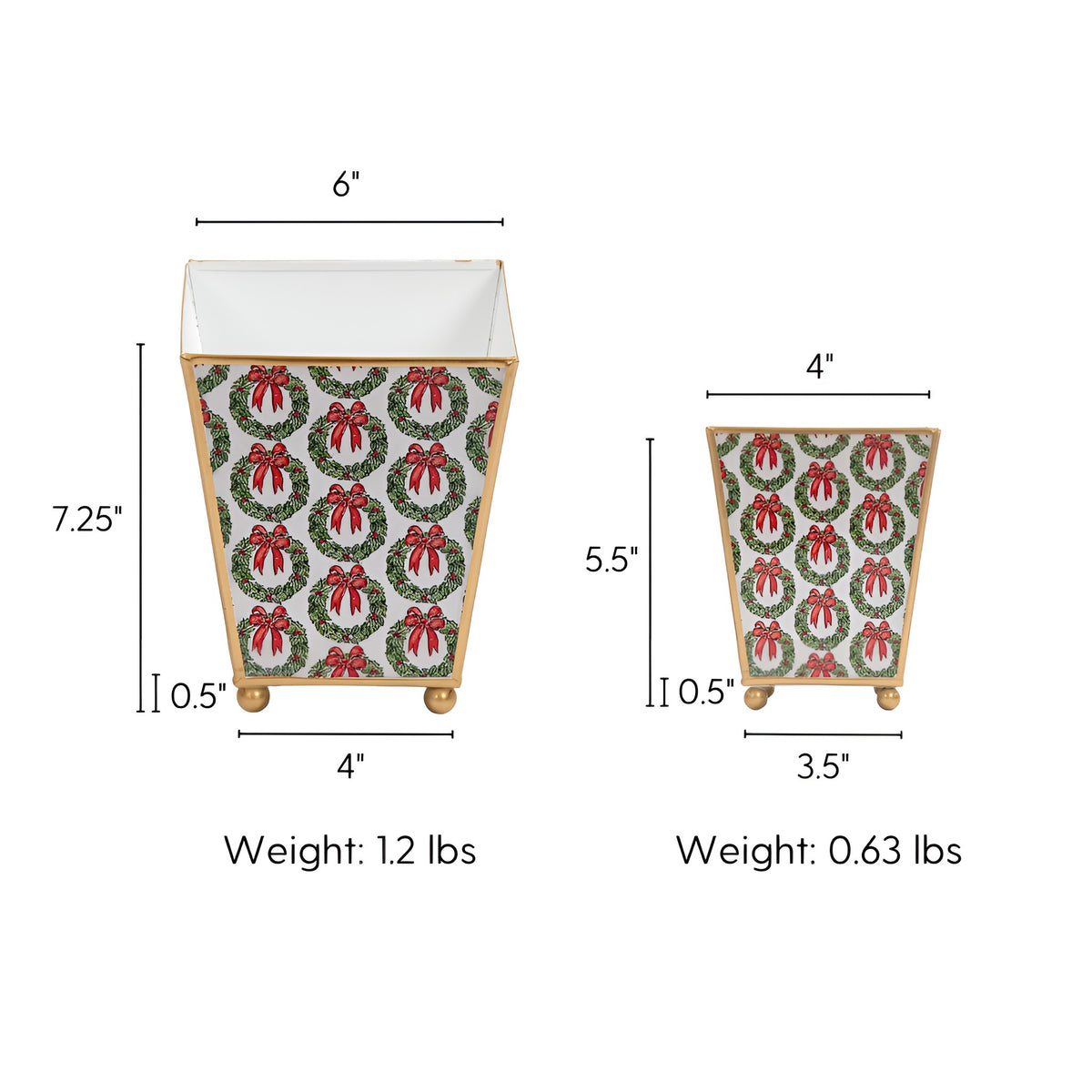 Holly Wreath Bow Enameled Square Cachepot Planter