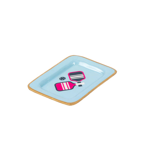 Enameled Blue / Light Blue Rectangle Laney Decorative Tray For Garden Party and Home Decor - 5 in x 6 in x 1 in - The Pickleball Collection