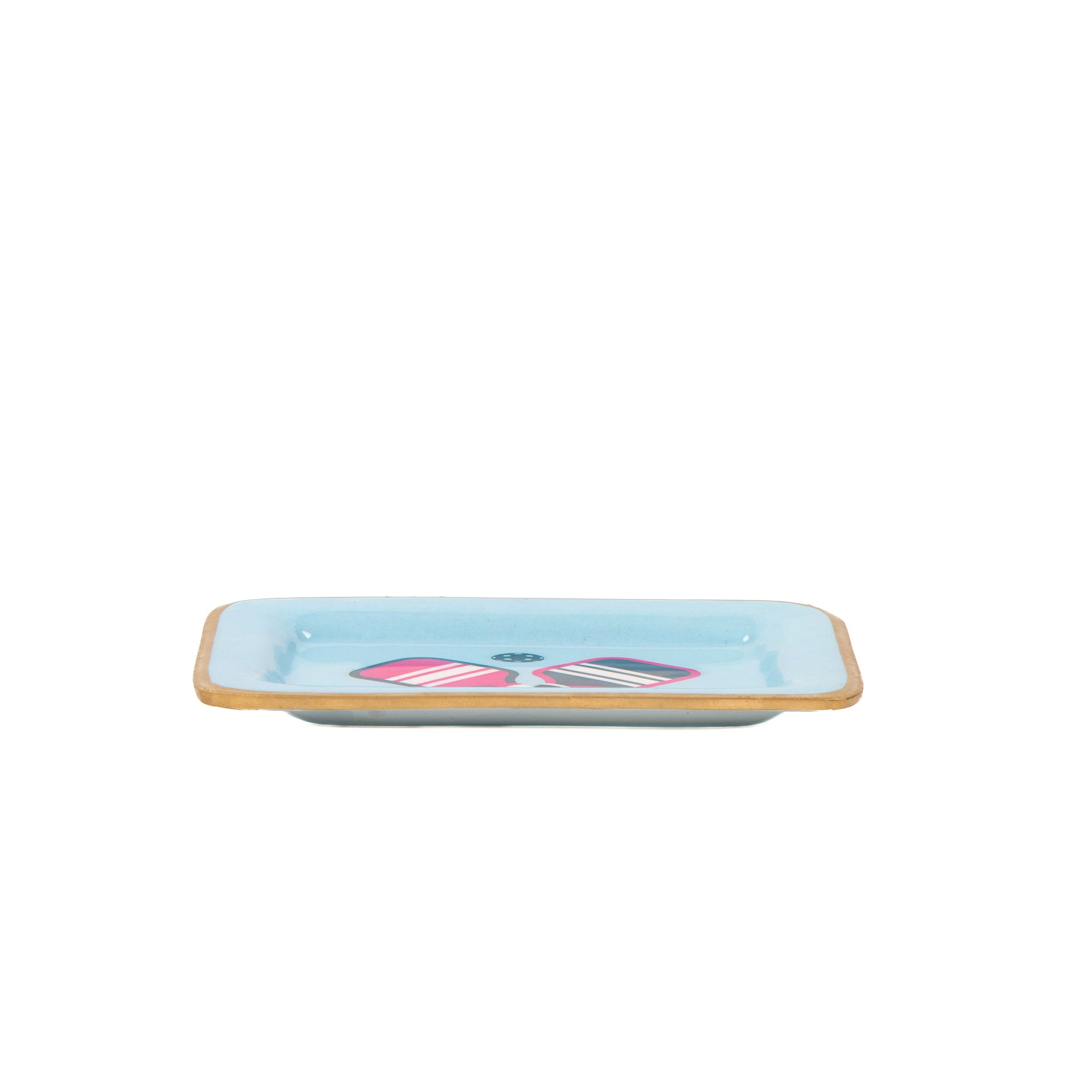 Enameled Blue / Light Blue Rectangle Laney Decorative Tray For Garden Party and Home Decor - 5 in x 6 in x 1 in - The Pickleball Collection