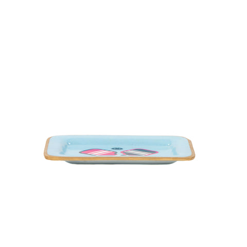 Enameled Blue / Light Blue Rectangle Laney Decorative Tray For Garden Party and Home Decor - 5 in x 6 in x 1 in - The Pickleball Collection