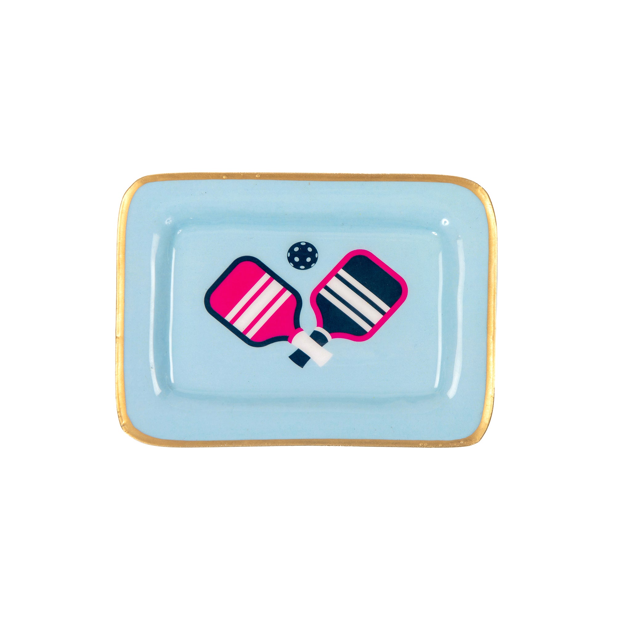 Enameled Blue / Light Blue Rectangle Laney Decorative Tray For Garden Party and Home Decor - 5 in x 6 in x 1 in - The Pickleball Collection