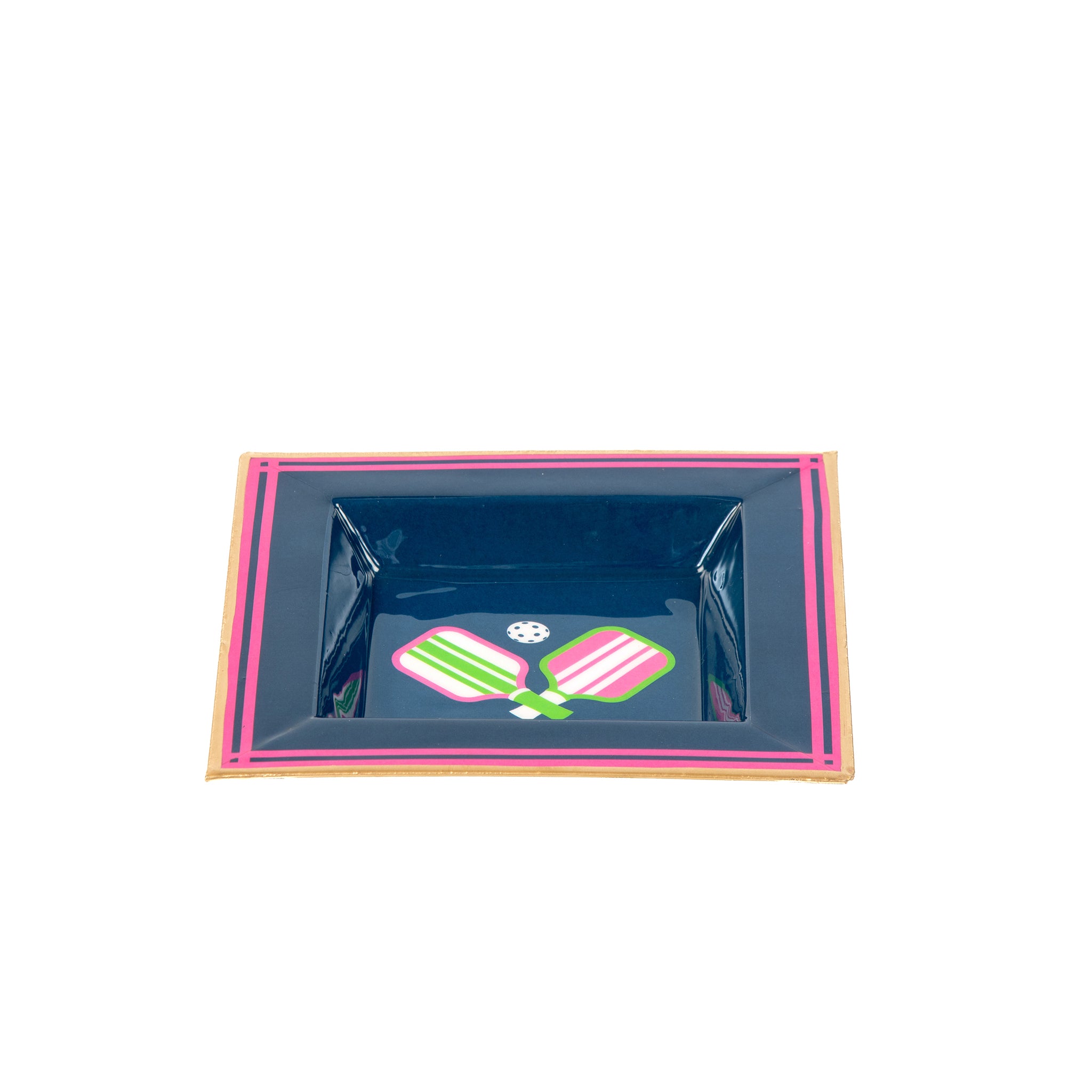 Enameled Navy and Pink Square Tori Trinket Decorative Tray For Garden Party and Home Decor - 6 in x 6 in x 1 in - The Pickleball Collection