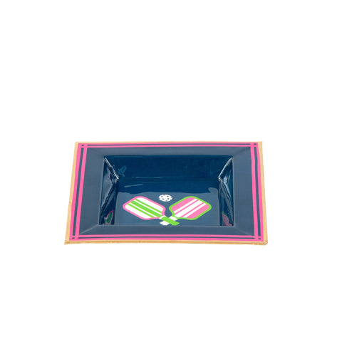 Enameled Navy and Pink Square Tori Trinket Decorative Tray For Garden Party and Home Decor - 6 in x 6 in x 1 in - The Pickleball Collection