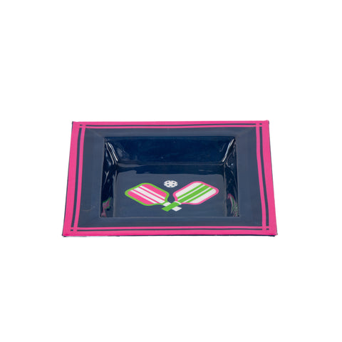 Pickleballs Enameled Tori Trinket Tray - Navy & Pink