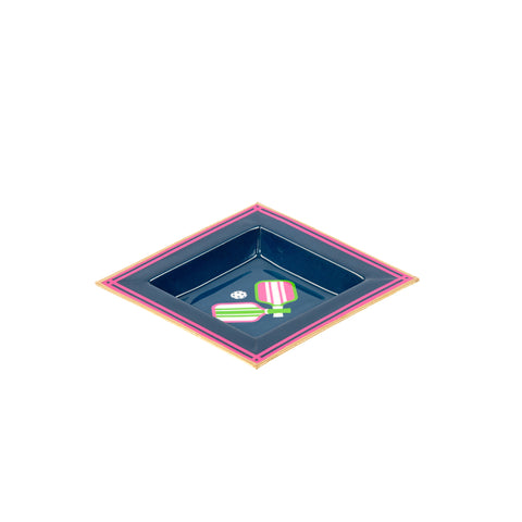 Enameled Navy and Pink Square Tori Trinket Decorative Tray For Garden Party and Home Decor - 6 in x 6 in x 1 in - The Pickleball Collection