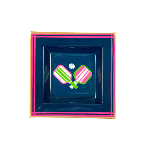 Enameled Navy and Pink Square Tori Trinket Decorative Tray For Garden Party and Home Decor - 6 in x 6 in x 1 in - The Pickleball Collection