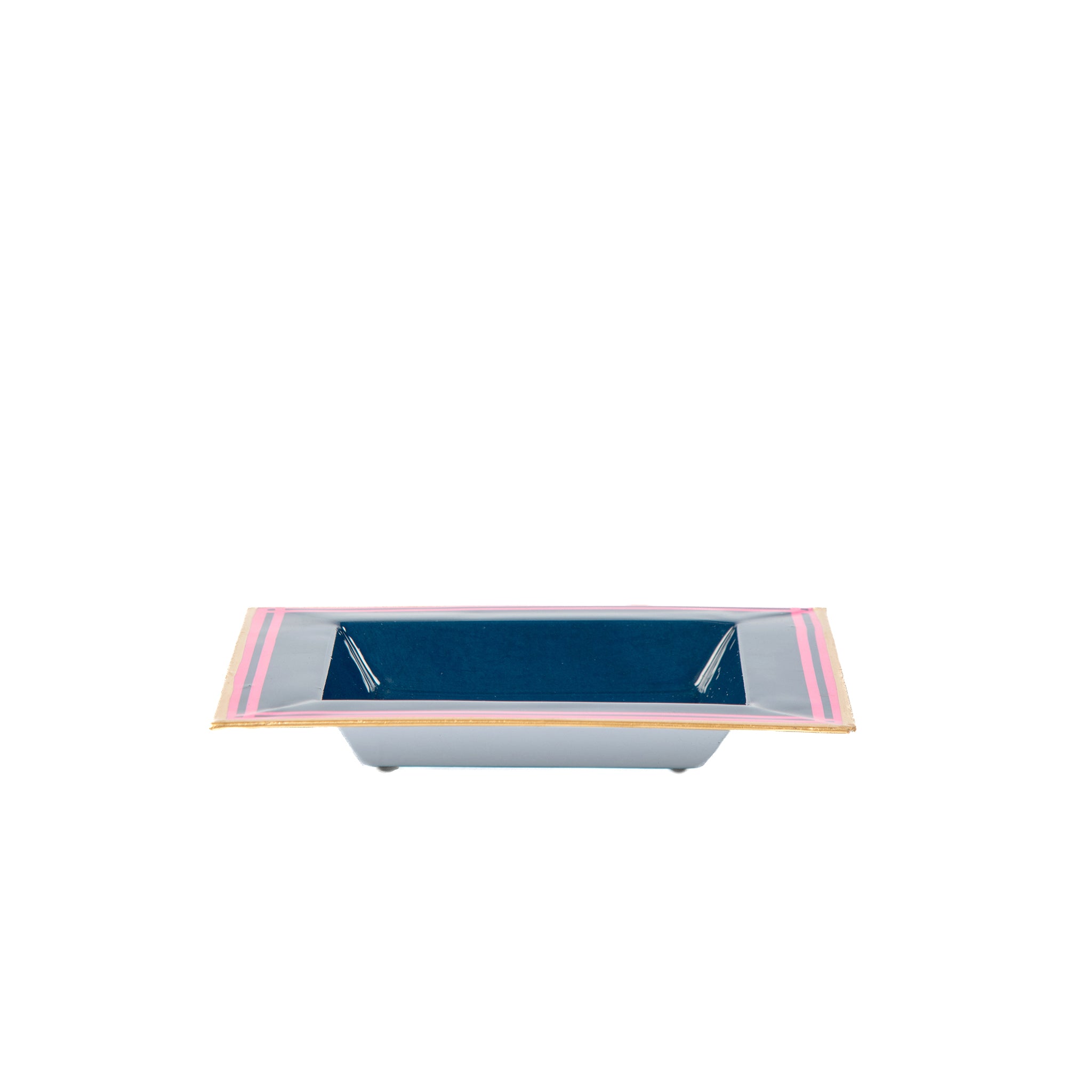 Enameled Navy and Pink Square Tori Trinket Decorative Tray For Garden Party and Home Decor - 6 in x 6 in x 1 in - The Pickleball Collection