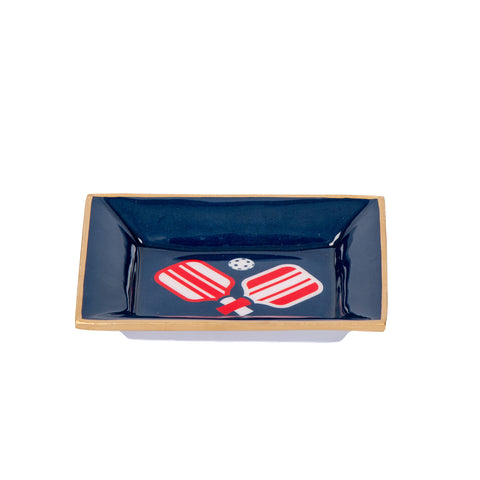 Pickleballs Enameled Landry Tray - Navy & Red