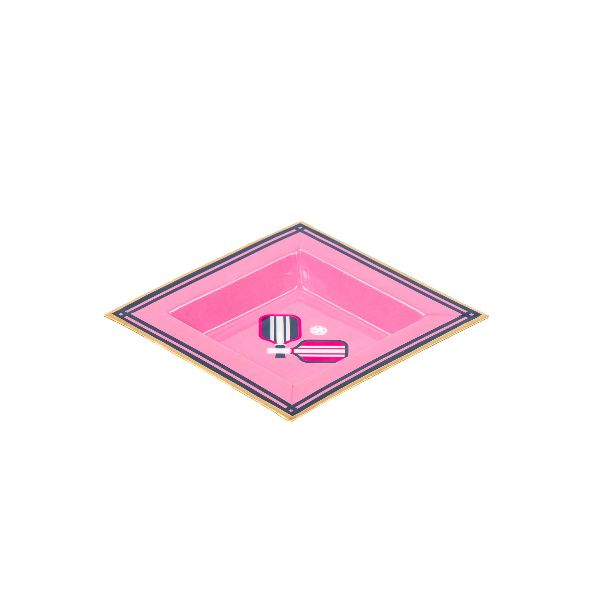 Enameled Pink and Navy Square Tori Trinket Decorative Tray For Garden Party and Home Decor - 6 in x 6 in x 1 in - The Pickleball Collection