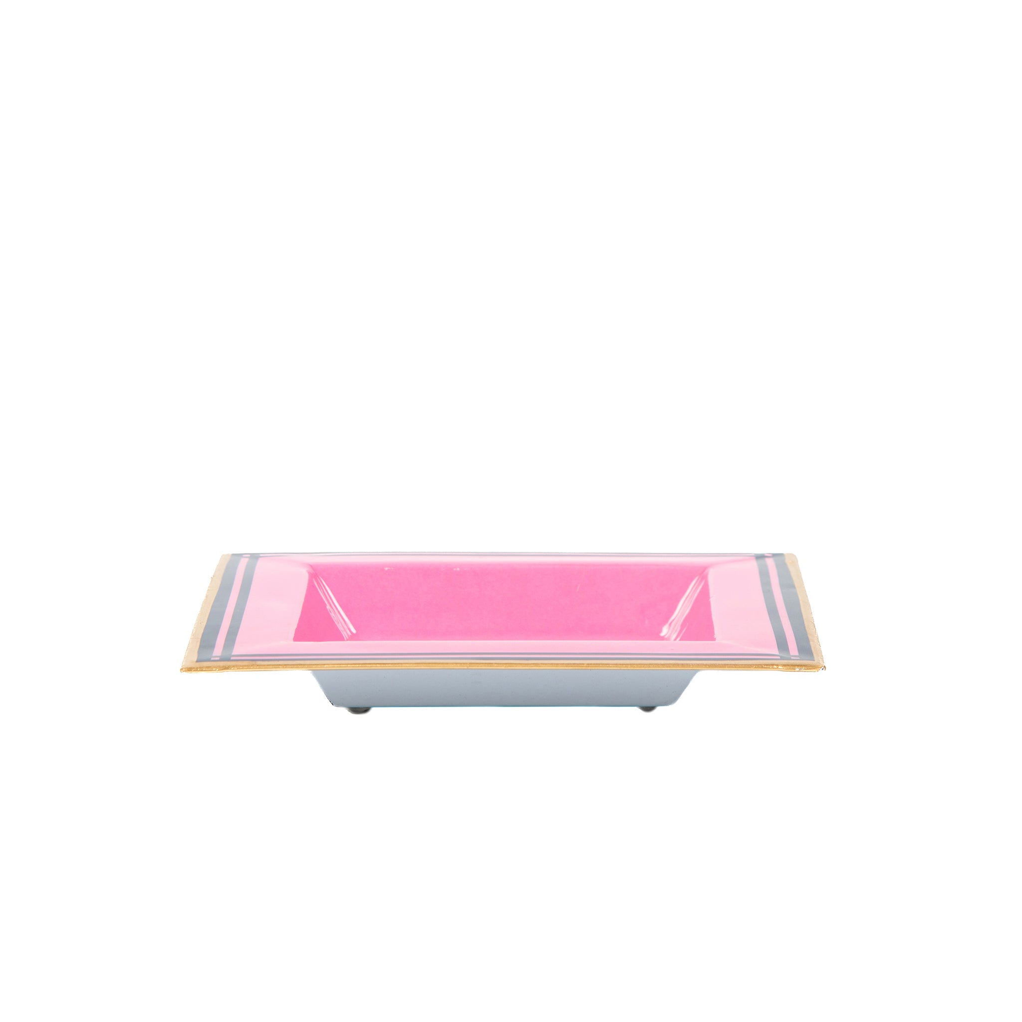 Enameled Pink and Navy Square Tori Trinket Decorative Tray For Garden Party and Home Decor - 6 in x 6 in x 1 in - The Pickleball Collection
