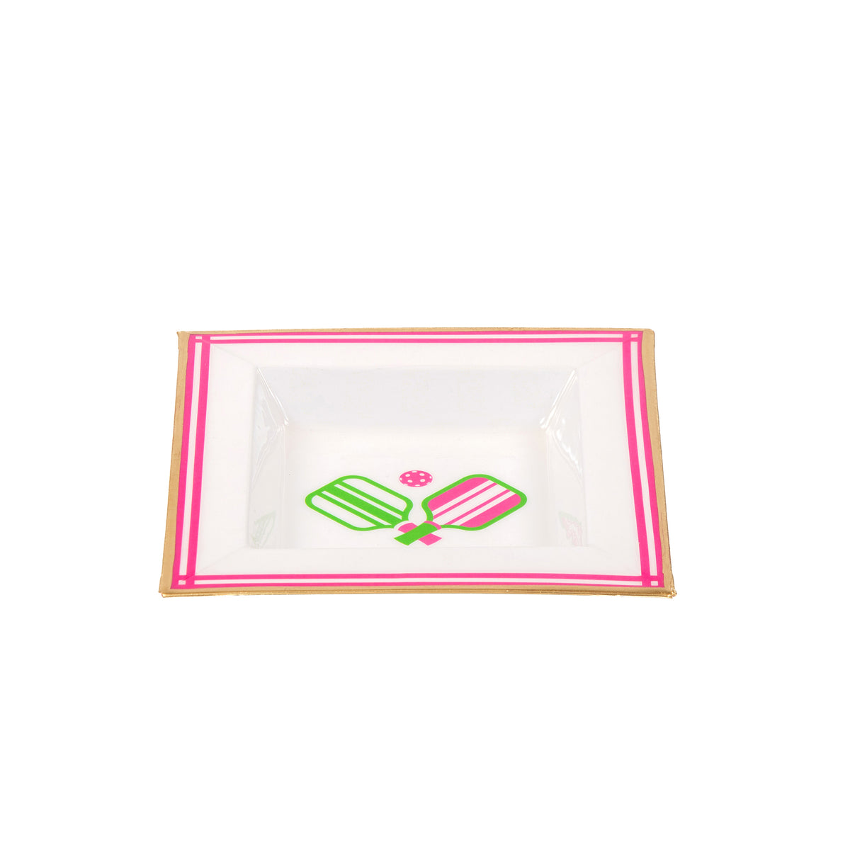 Enameled White and Pink Square Tori Trinket Decorative Tray For Garden Party and Home Decor - 6 in x 6 in x 1 in - The Pickleball Collection