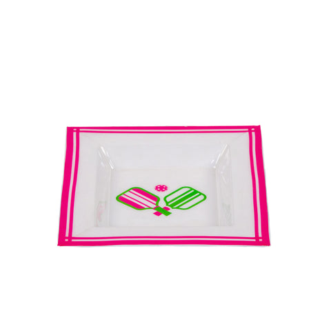 Pickleballs Enameled Tori Trinket Tray - White & Pink