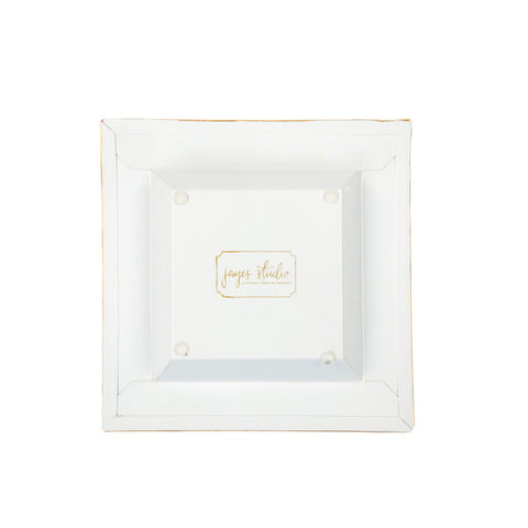 Enameled White and Pink Square Tori Trinket Decorative Tray For Garden Party and Home Decor - 6 in x 6 in x 1 in - The Pickleball Collection