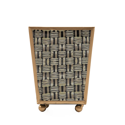 Woven Enameled Square Cachepot Planter - Grey