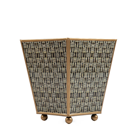 Woven Enameled Square Cachepot Planter - Grey