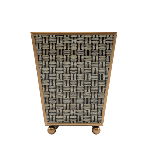 Woven Enameled Square Cachepot Planter - Grey