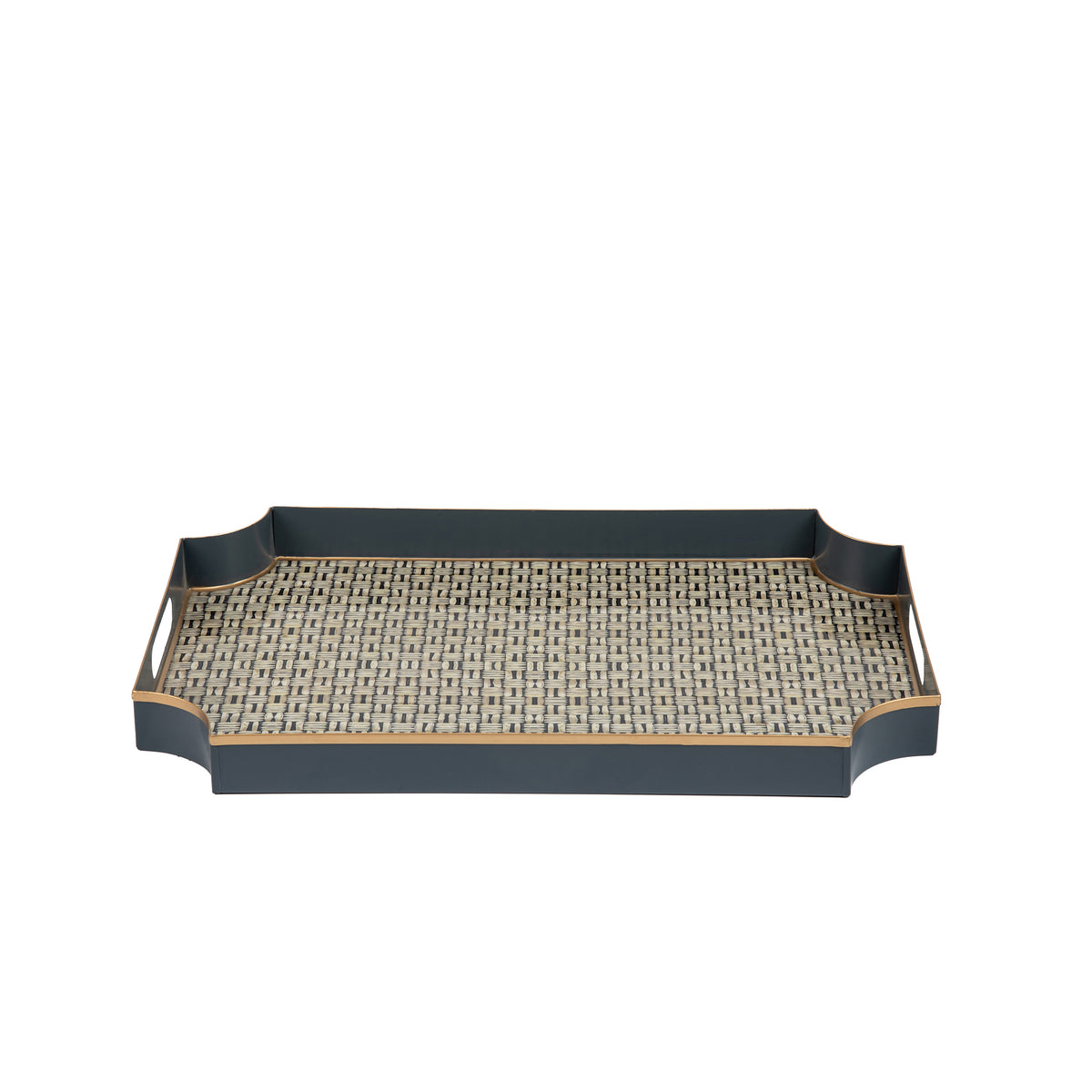 Grey Enameled Serving / Bar Tray with Convienent Handles - made from High-Quality Metal - designed by Jaye's Studio -  The Woven Collection 12x18x2