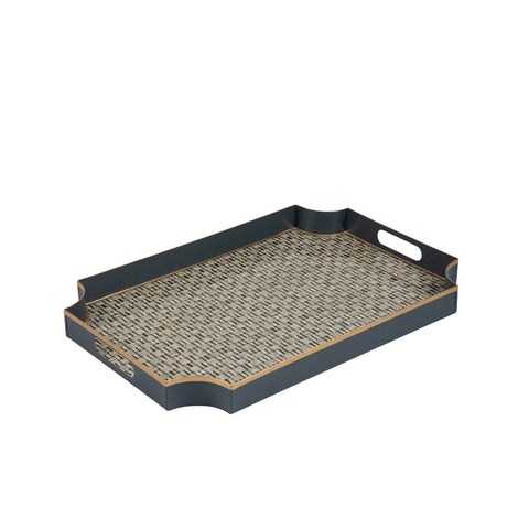 Grey Enameled Serving / Bar Tray with Convienent Handles - made from High-Quality Metal - designed by Jaye's Studio -  The Woven Collection 12x18x2