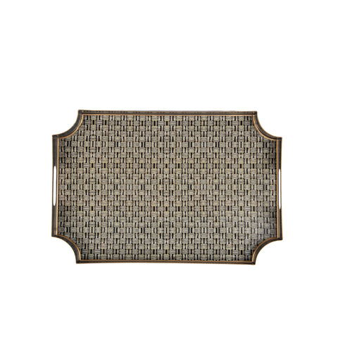 Grey Enameled Serving / Bar Tray with Convienent Handles - made from High-Quality Metal - designed by Jaye's Studio -  The Woven Collection 12x18x2